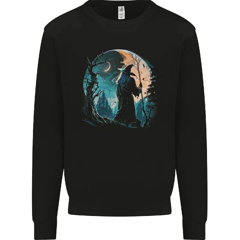 classic gym sweatshirtA Wizard Looking at a Fantasy Moon Warlock Mens Sweatshirt Jumper