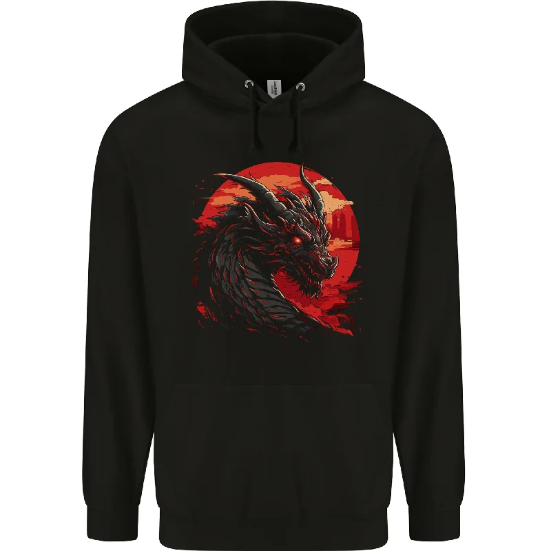 performance hooded sweatshirtA Fantasy Dragon With a City Backdrop Mens 80% Cotton Hoodie