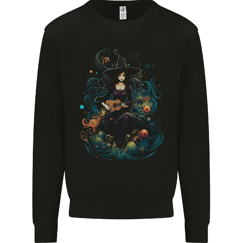 stylish performance hoodieA Witch Playing a Guitar Halloween Fantasy Mens Sweatshirt Jumper