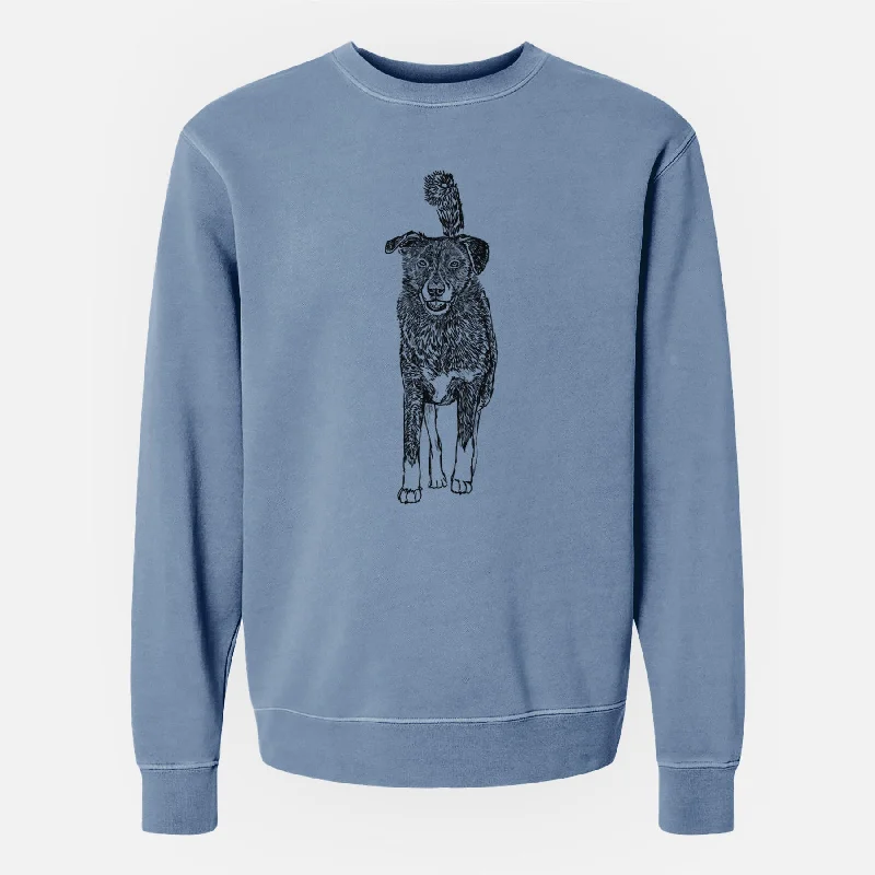 fitted workout hoodieDoodled Shadow the Border Collie Mix - Unisex Pigment Dyed Crew Sweatshirt