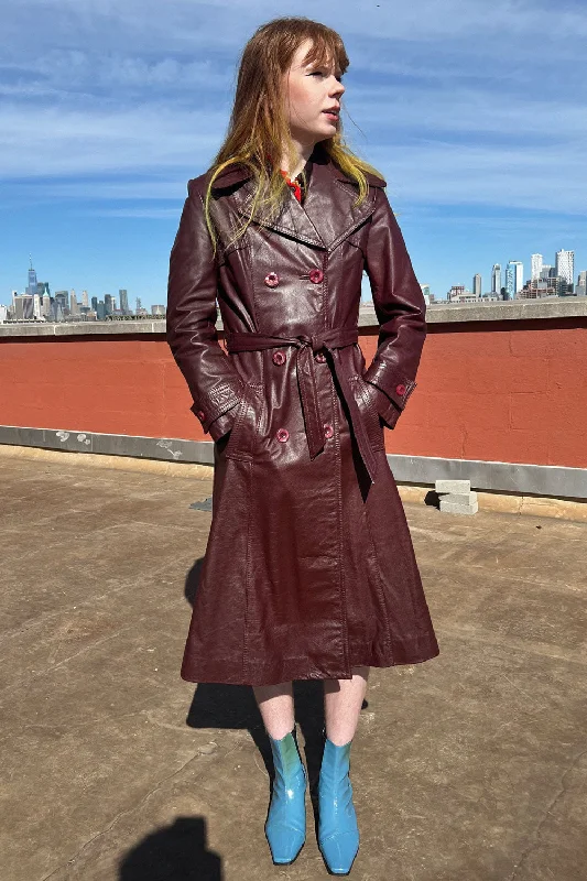 premium puffer coat1970s Burgundy Leather Trench S