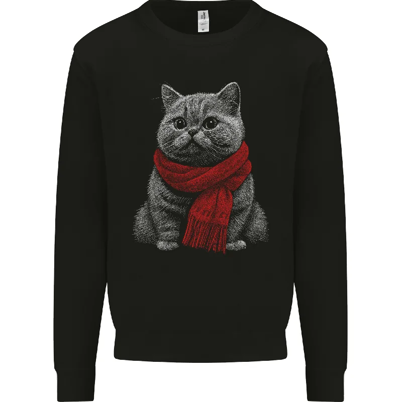 fashionable workout wearA Winter Cat in a Scarf Mens Sweatshirt Jumper