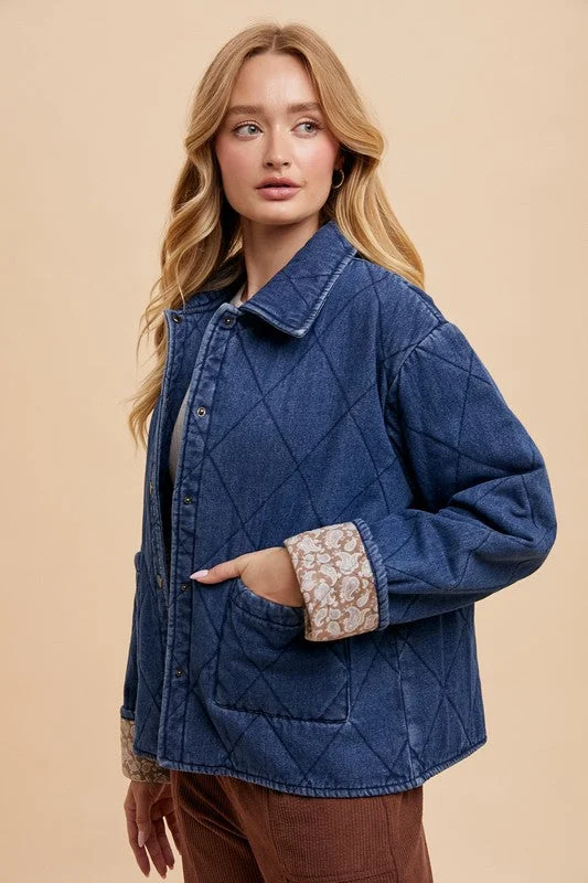 urban street coatQuilted Printed Lining Denim Jacket