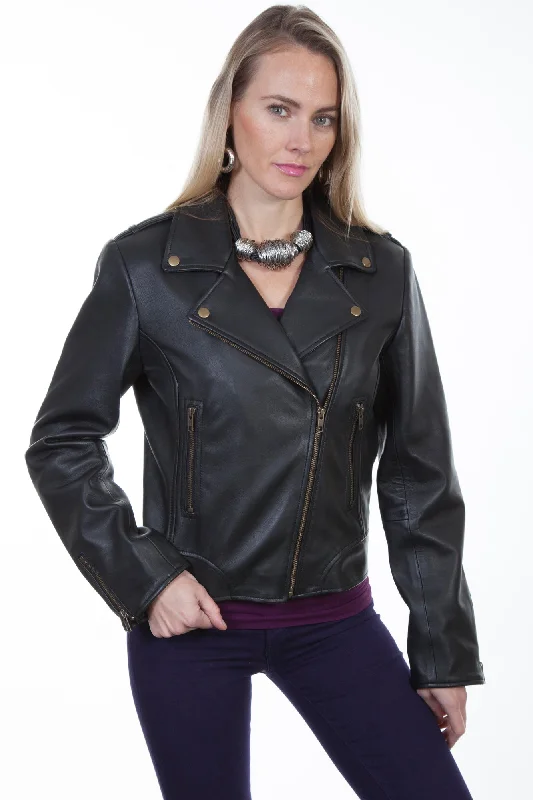 sporty outerwearScully Womens Black Lambskin Motorcycle Jacket