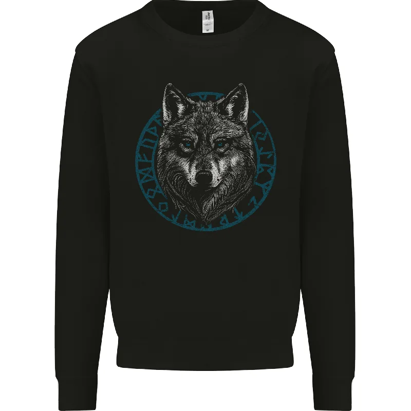 bold workout sweatshirtA Wolf in Viking Symbols Text Valhalla Mens Sweatshirt Jumper