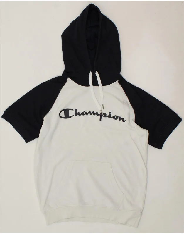 CHAMPION Mens Graphic Short Sleeve Hoodie Jumper Small White Colourblock