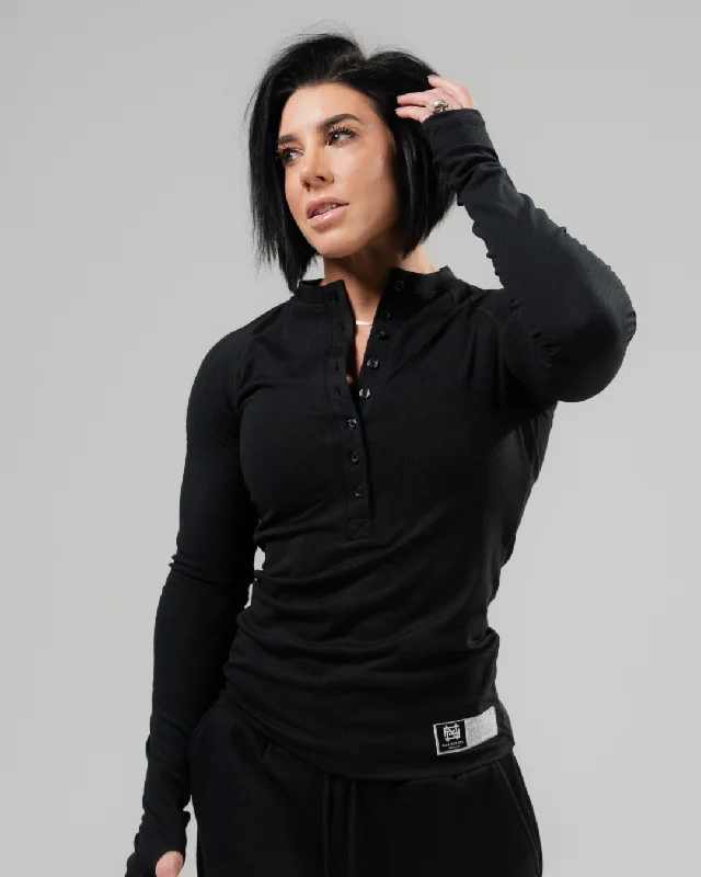 fitted coatWOMENS RIBBED HENLEY - BLACK