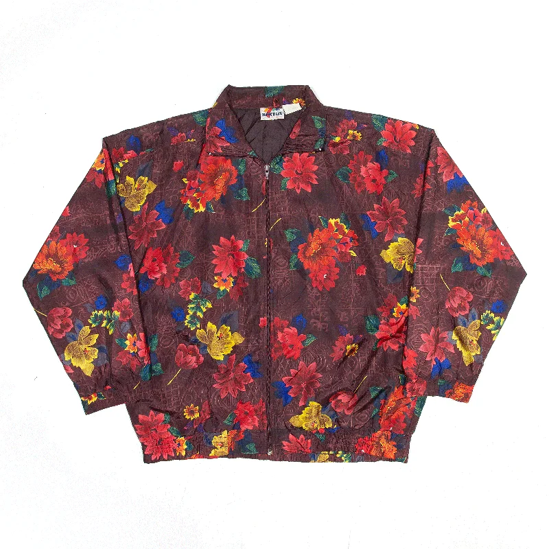 contemporary coatKaktus Maroon 90s Floral Lightweight Shell Jacket Womens M