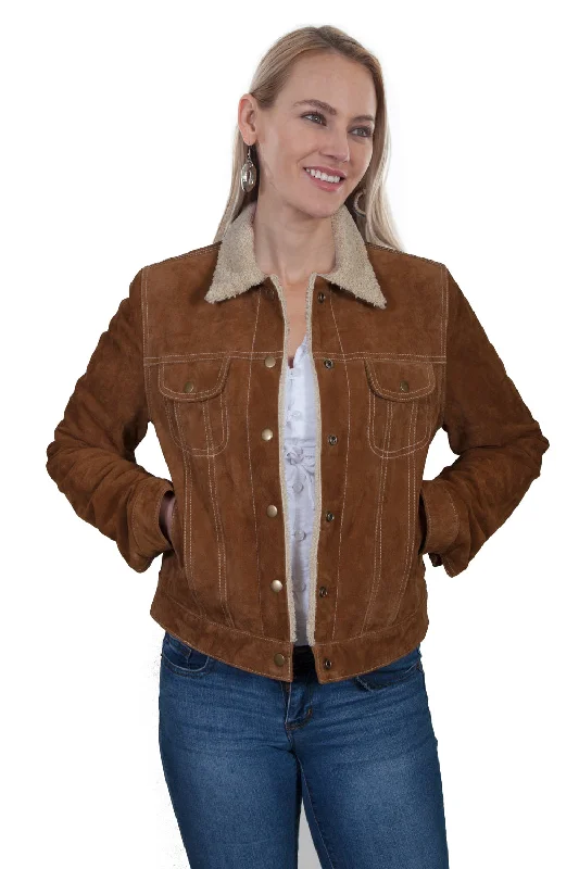 windproof jacketScully Womens Cinnamon Suede Faux Fur Jean Jacket XL