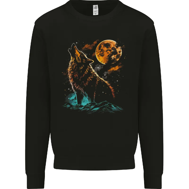 luxe gym hoodieA Wolf Howling With the Moon at Night Mens Sweatshirt Jumper