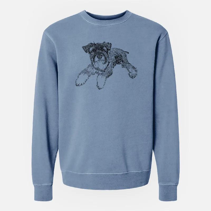 casual workout hoodieDoodled Bentley the Miniature Schnauzer - Unisex Pigment Dyed Crew Sweatshirt