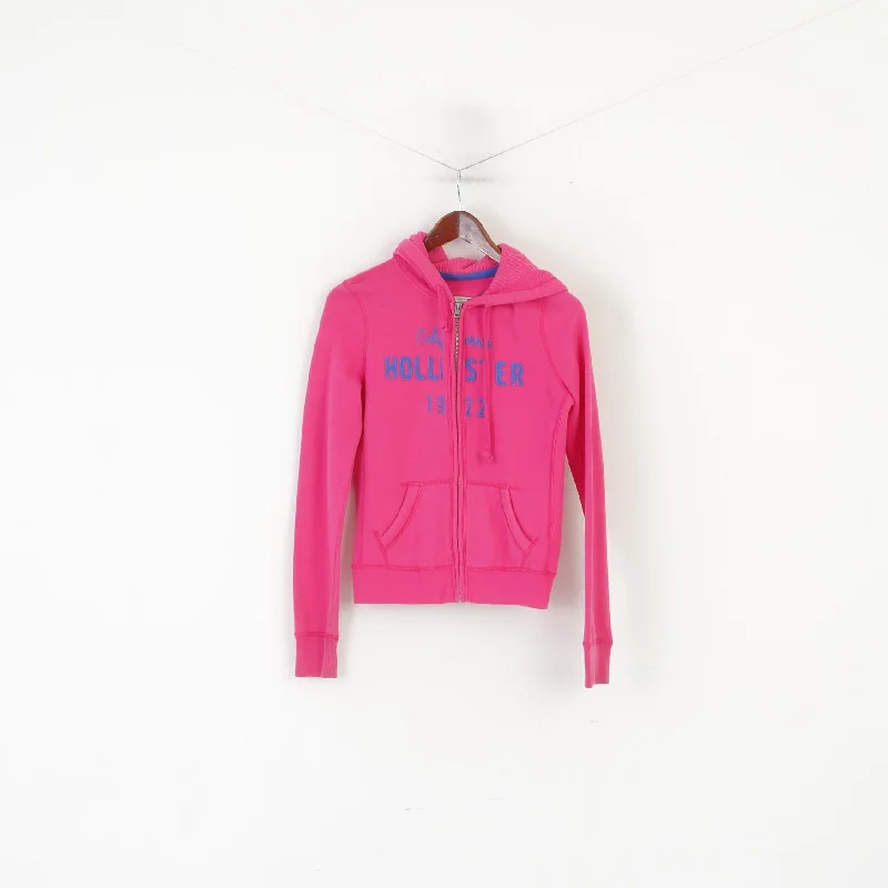 Hollister Women S Sweatshirt Pink Cotton Emroidered Hooded Full Zip Top