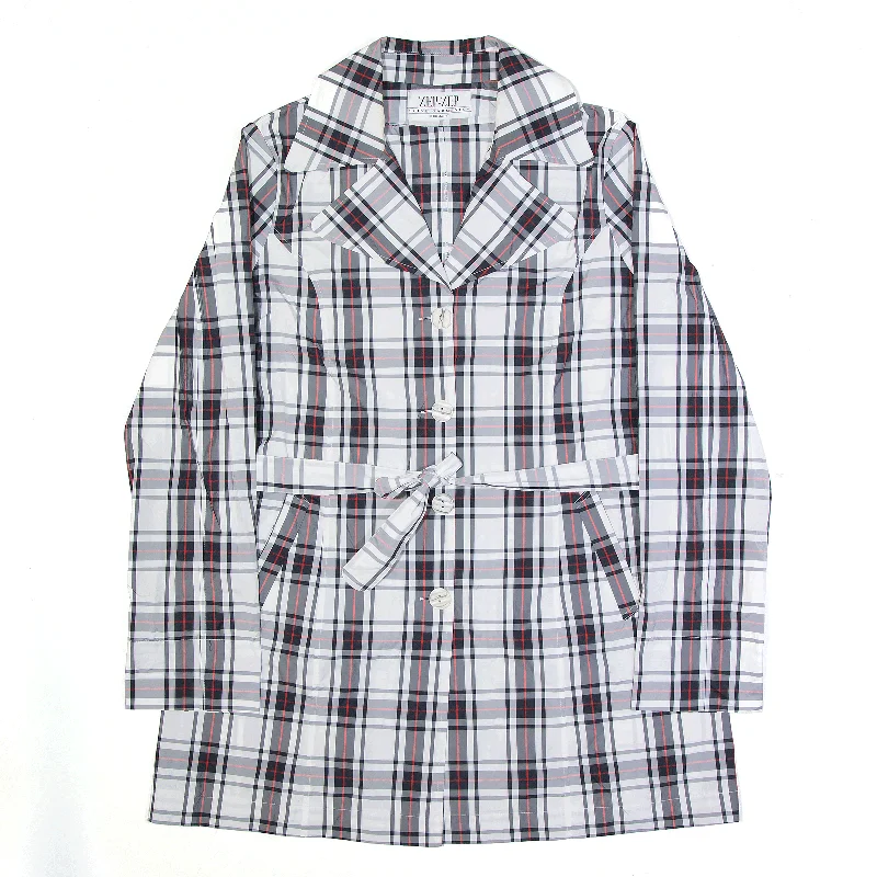 outdoor coatZEP-ZEP Belted White Check Lightweight Trench Jacket Womens L