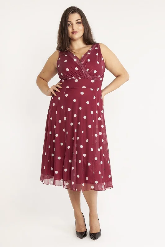 denim dressMarilyn Wine/Ivory Spot Midi Dress