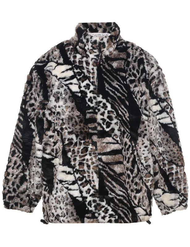 relaxed winter jacketAnimal Print Faux Fur Coat - L