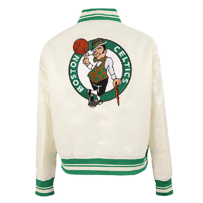 comfortable winter coatNBA BOSTON CELTICS RETRO CLASSIC WOMEN'S RIB SATIN JACKET (EGGSHELL/ KELLY GREEN)