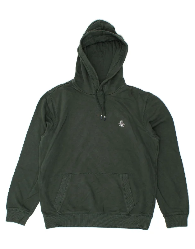 PENGUIN Mens Hoodie Jumper Medium Green Cotton