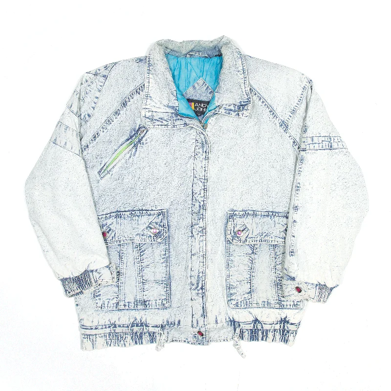 utility coatANDY JOHNS Acid Wash Quilted Blue Denim Jacket Womens M