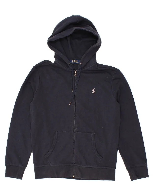 POLO RALPH LAUREN Mens Zip Hoodie Sweater Small Navy Blue Cotton