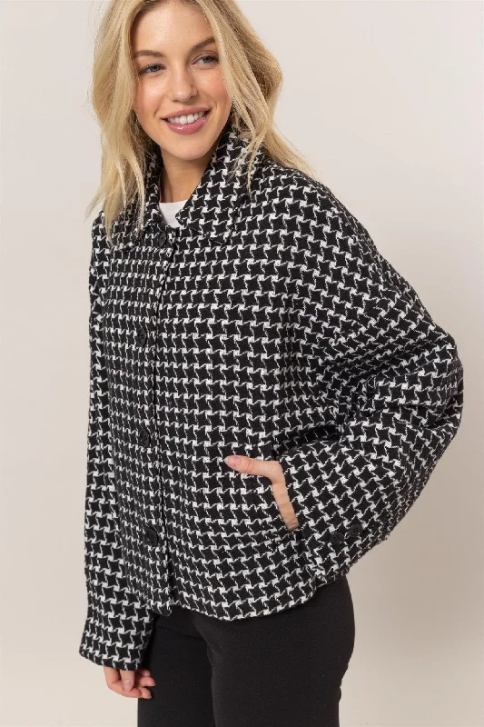 cozy fleece coatTweed Plaid Button Up Collared Neck Jacket