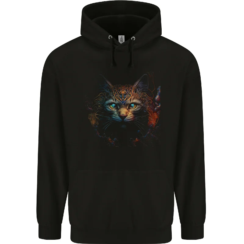 relaxed fit hoodieA Fantasy Cat With Cool Colours 4 Mens 80% Cotton Hoodie