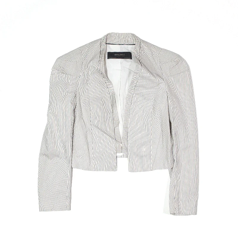 stylish blazer coatZARA BASIC Cropped Jacket White Pinstripe Blazer Womens XS