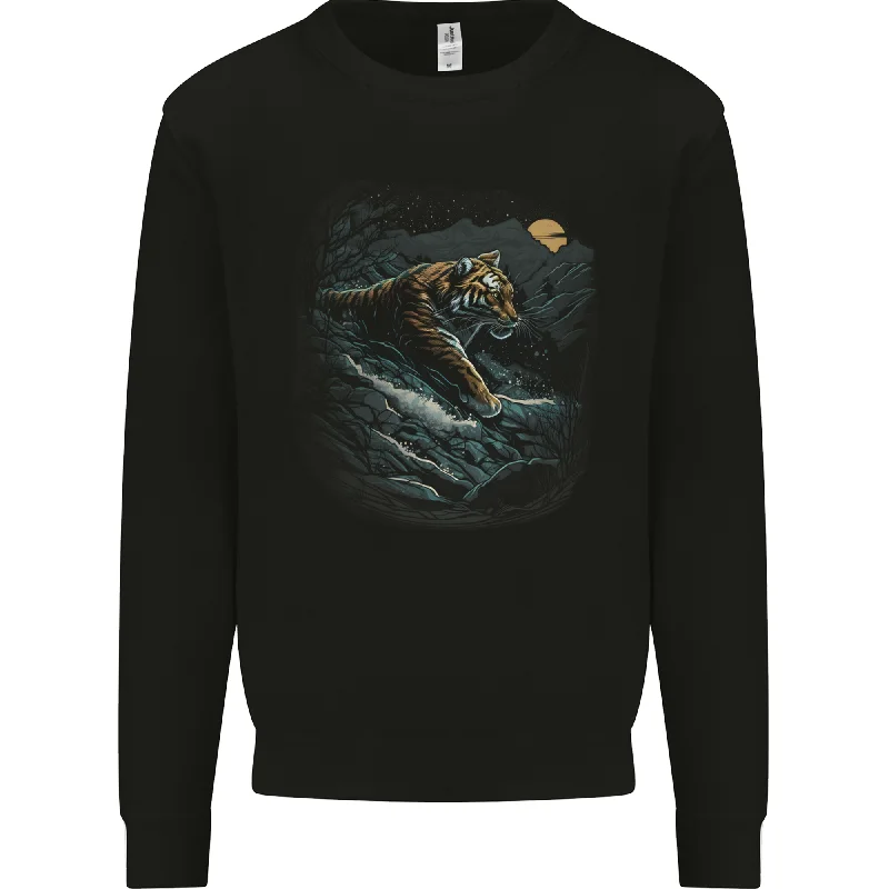 fitness lifestyle hoodieA Wild Tiger in the Moonlight Mens Sweatshirt Jumper