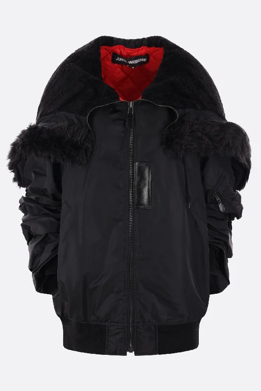 sporty jacketnylon and faux fur oversize bomber jacket