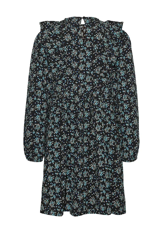 pleated dressVero Moda Girl Floral Long Sleeve Dress, Black/Blue