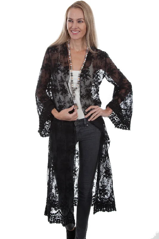 warm trench coatScully Womens Black 100% Nylon Open Front Lace Cardigan