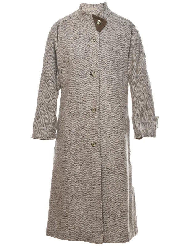 fashion coat with hoodHerringbone Tweed Wool Coat - L