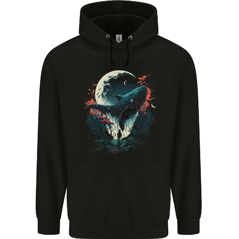 cozy hooded sweatshirtA Fantasy Whale & Moon Alien Mystic Mens 80% Cotton Hoodie