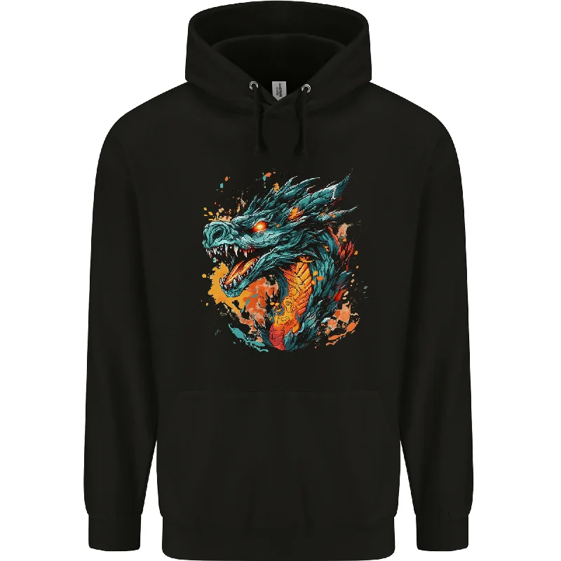 soft pullover hoodieA Fantasy Fire Dragon Mens 80% Cotton Hoodie