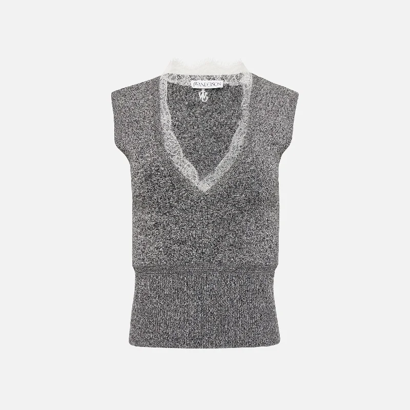 winter coatJW Anderson Lace Trim V-Neck Vest - Black / White