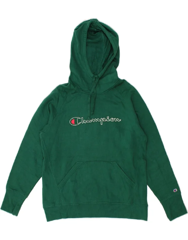 CHAMPION Mens Graphic Hoodie Jumper Large Green Cotton