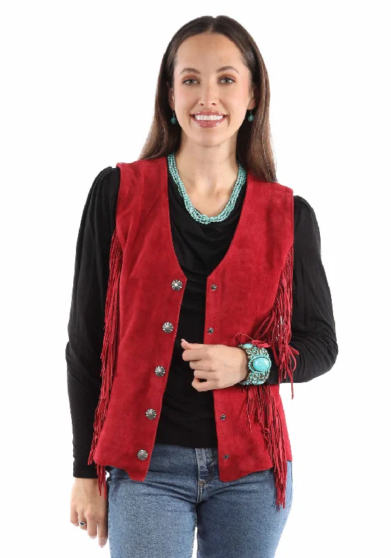 tailored blazer coatScully Womens Snap Front Fringe Red Suede Leather Leather Vest L