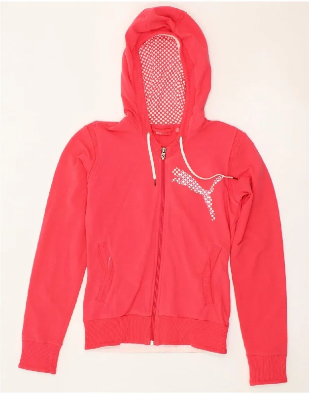 PUMA Womens Graphic Zip Hoodie Sweater UK 10 Small Pink Cotton