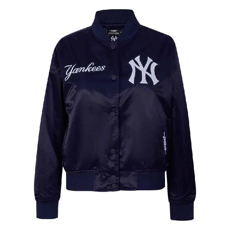 warm outerwearMLB NEW YORK YANKEES GAME DAY CLASSICS WOMEN'S SATIN JACKET (MIDNIGHT NAVY)