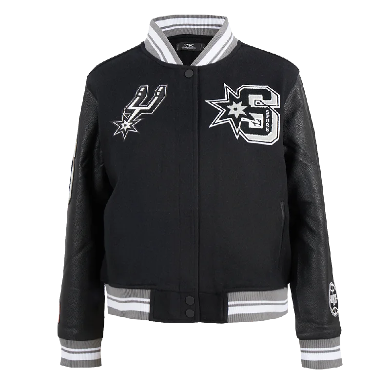 premium puffer coatNBA SAN ANTONIO SPURS MASHUP WOMEN'S RIB WOOL VARSITY JACKET (BLACK/GRAY)