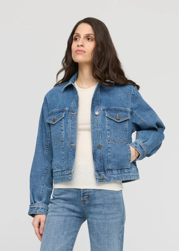 fashionable outerwearMidweight Denim Pleated Jacket - Vintage Wash