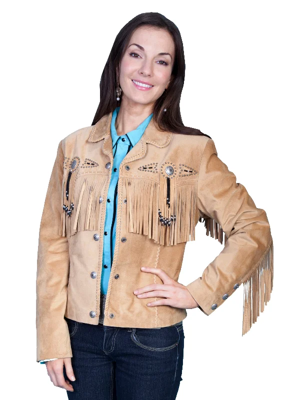 vintage trench coatScully Leather Womens Beaded Fringe Conchos Boar Suede Jacket Old Rust 2X