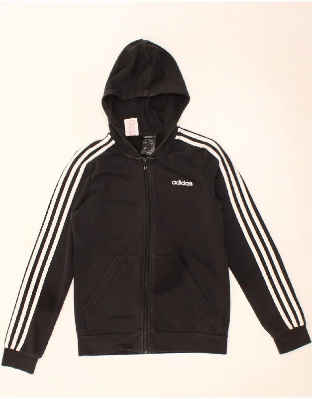 ADIDAS Boys Zip Hoodie Sweater 13-14 Years Black Cotton