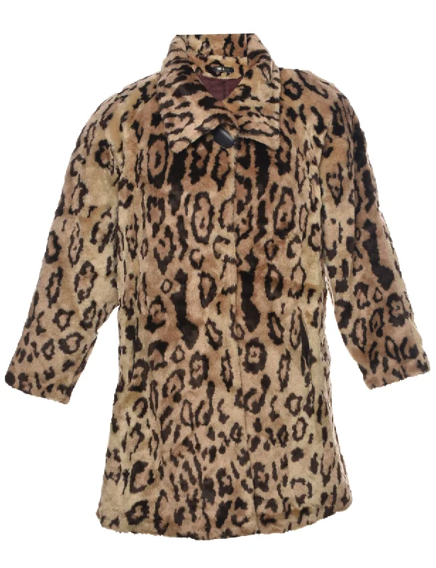 sleek and warm coatLeopard Print Faux Fur Coat - L