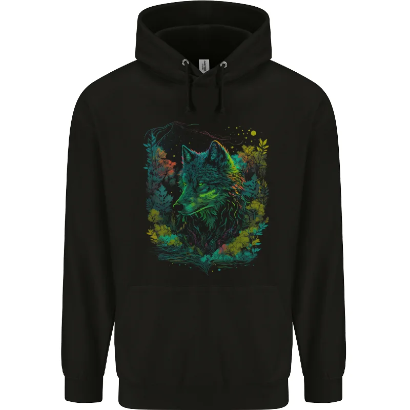 lightweight pullover hoodieA Fantasy Wolf in the Forest Mens 80% Cotton Hoodie