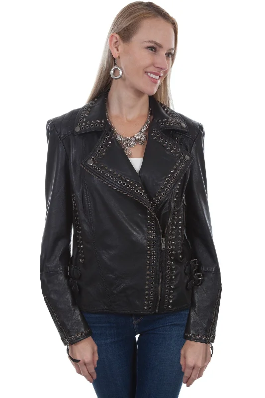 chic wool coatScully Womens Black Lambskin Grommet & Stud Jacket