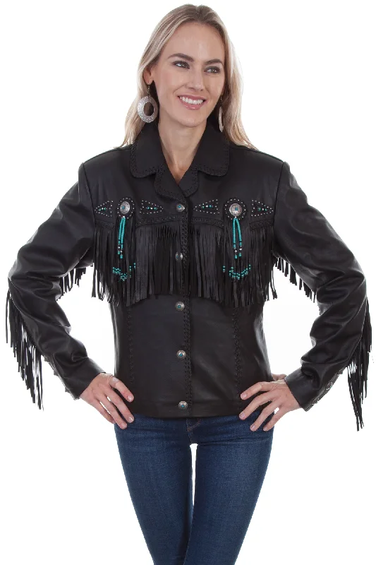 zip-up jacketScully Womens Black Suede Boar Beaded Jacket