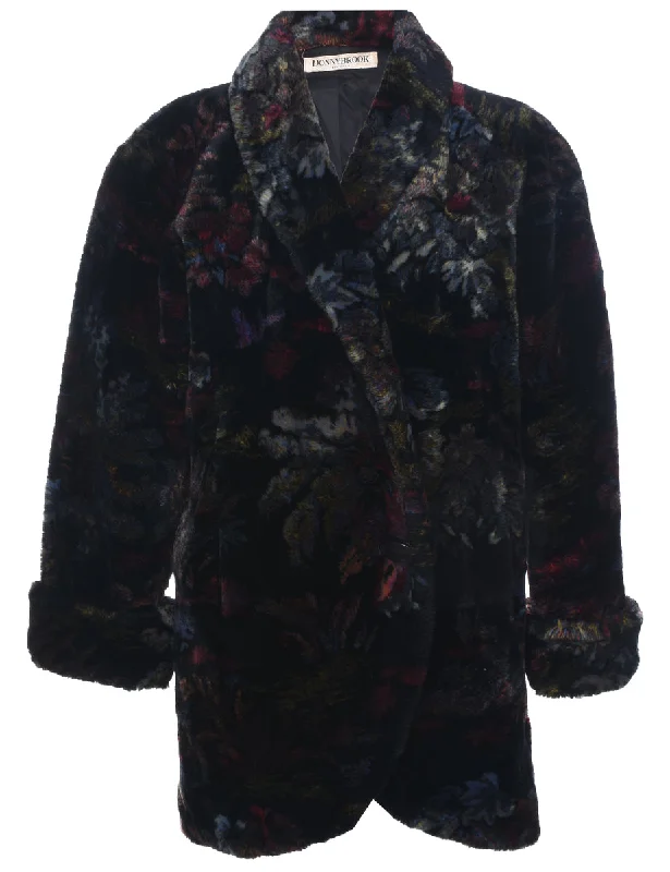 trendy jacketFloral Pattern Faux Fur Coat - L