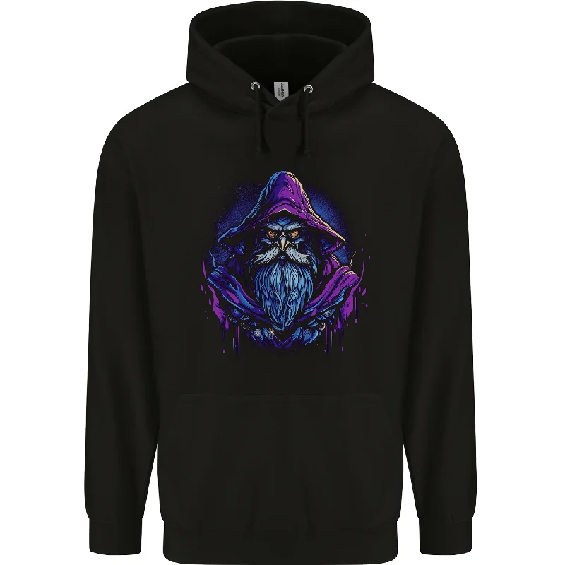 fleece hoodieA Fantasy Wizard Owl Mens 80% Cotton Hoodie