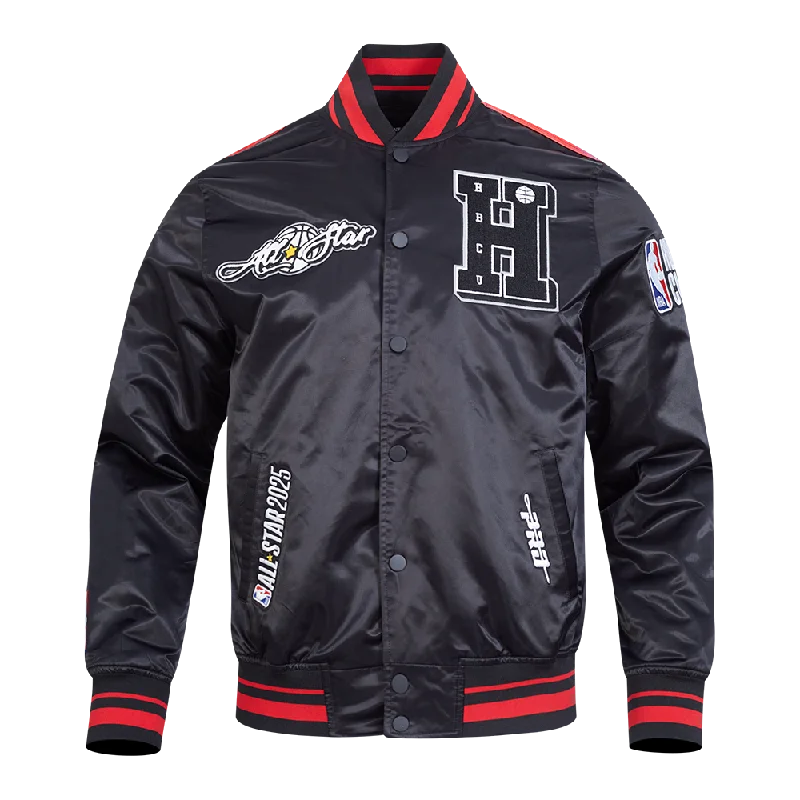 soft shell coatNBA HBCU X NBA ALL STAR 2025 WOMEN'S SUBLIMATED SATIN JACKET (BLACK/RED/BLACK)