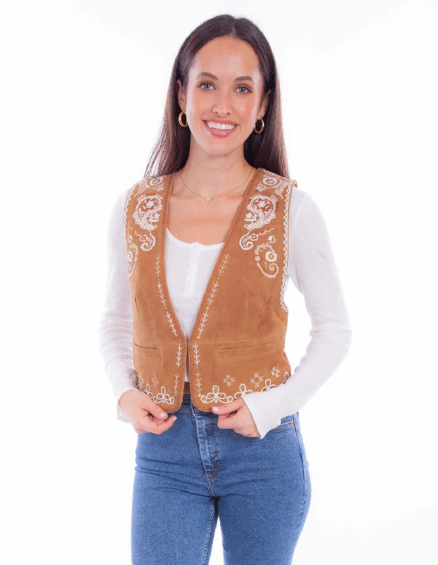 contemporary trench coatScully Womens White Embroidery Vin Rust Leather Leather Vest L